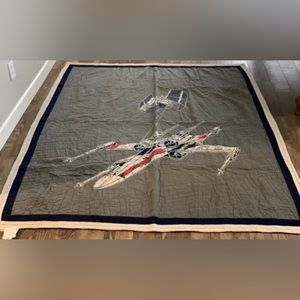 Pottery Barn Kids Star Wars X-Wing Tie Fighter Twin Size Quilt+1 Navy Sham